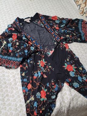 Flying Tomato Black Cardigan with Coral and Teal Accent